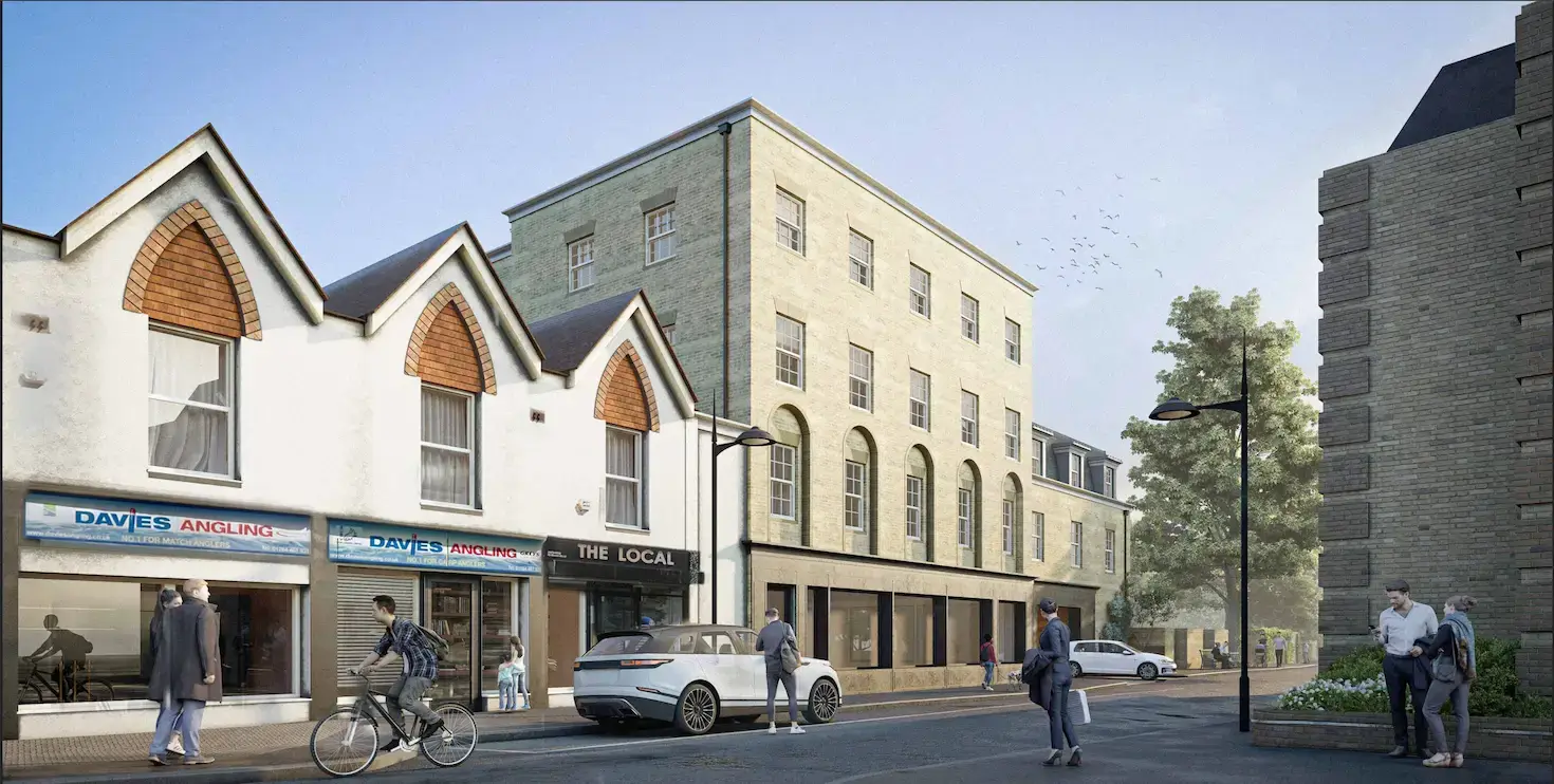 Computer-generated image of Two Rivers House, a contemporary apartment building beside the River Colne in Staines-upon-Thames